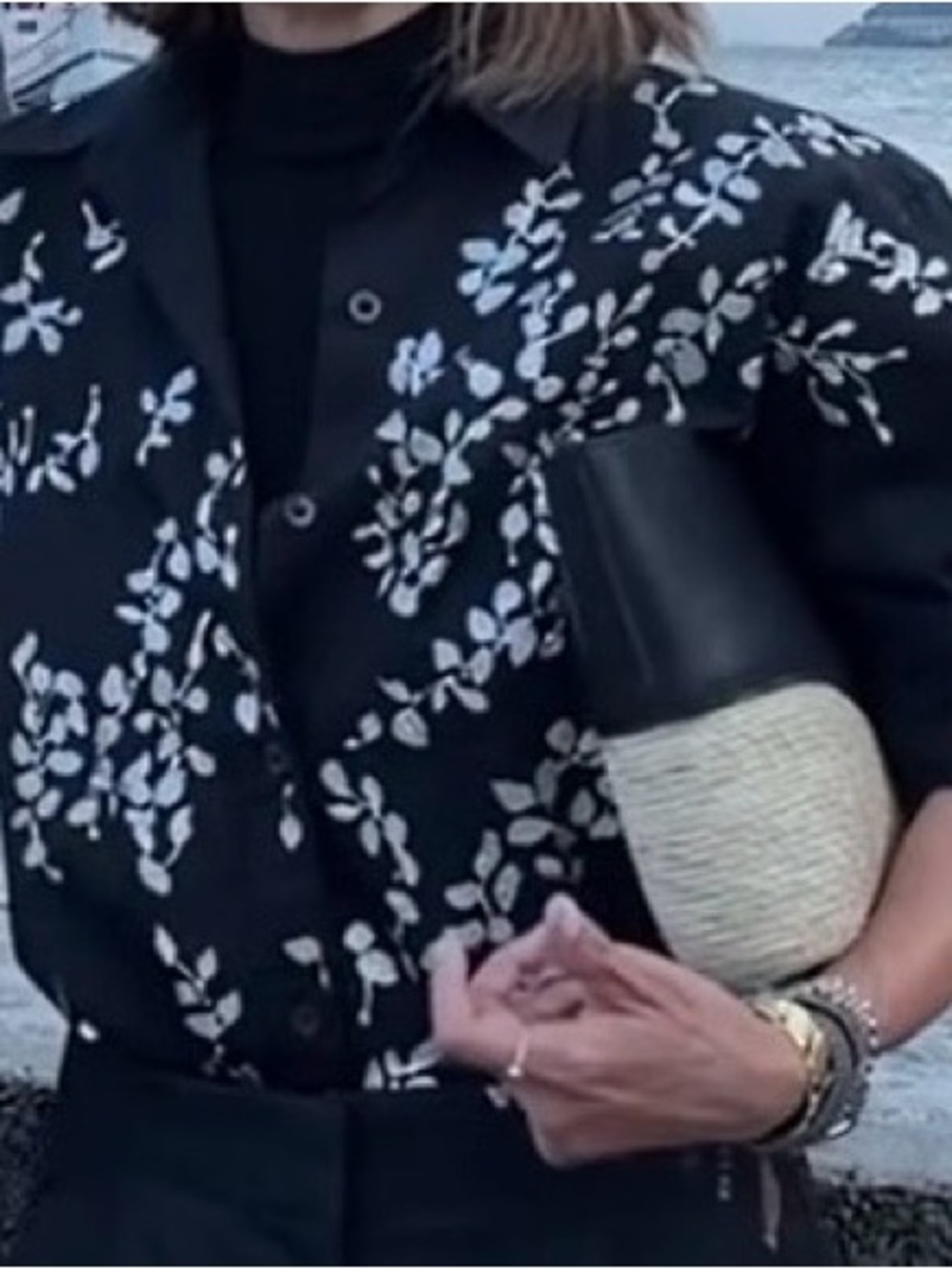 Dries Van Noten Black Button-Down Shirt with White/Silver hand paint Leaf Motif - Picture 11 of 11